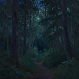 a forest at night by Dan Mumford