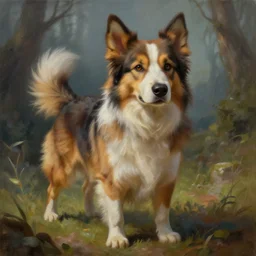 A detailed and realistic painting of a dog with 8k resolution, in the artistic style of fantasy art