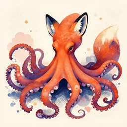 “painted octopus fox, dotart, album art in the style of James Jean”