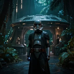 star wars jungle base, moody, cinematic colors, bokeh