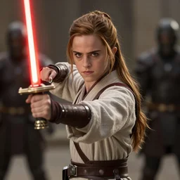 emma watson as a jedi knight in battle, high high high quality