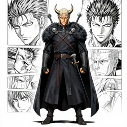 a full body shot of Night King of Game of Thrones by Kubo Tite,Bleach manga style,small horns, detailed,artstation,manga