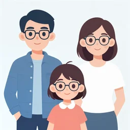 father, mother, daughter, all wearing glasses,, clean cel shaded vector art. shutterstock. behance hd by lois van baarle, artgerm, helen huang, by makoto shinkai and ilya kuvshinov, rossdraws, illustration