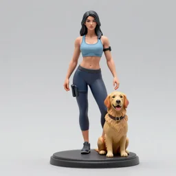 80mm resin detailed miniature of a Beautiful Muscular Woman with a golden retriever, Product Introduction Photos, 4K, Full body, Simple Background