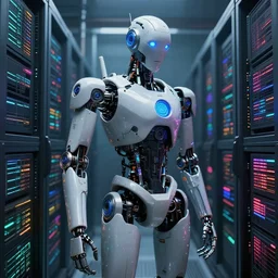 robot cyborg in data center concept art, trade on artstation, sharp focus, psychedelic, by yoshitaka amano, mark ryden, gloom, contrast, peter mohrbacher, fantasy art, masterpiece, hyperrealism. subsurface scattering. octane render. weirdcore