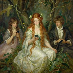 goddess of nature checking her phone, art by josephine wall, magic realism, fantasy, art by aarthur rackham, art by huang guangjian, art by amanda sage, viktoria gavrilenko