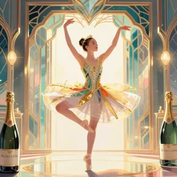 teenage dancer in art deco style, champagne commercial, artstation, illustration, bright, cheerful, detailed and intricate environment