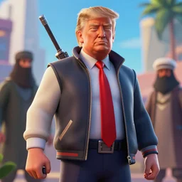 donald trump trump as the taliban in fortnite detailed artstation, anime, disney, pixar, 8 k, 4 k, 6 0 0 mm, hd, dof, kodak film, volumetric lighting, subsurface scattering, detailed photorealistic, octane render, detailed details