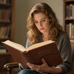 anne murrary reading a big book, realistic, 8 k, extremely detailed, cgi, trending on artstation, hyper - realistic render, 4 k hd wallpaper, premium prints available, by greg rutkowski