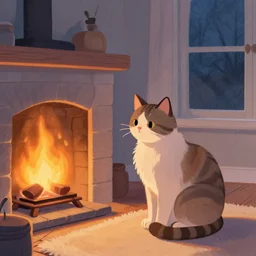 franklin booth illustration of a cat sat by a warm fire