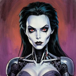 woman portrait made out of paint, beautiful, cyborg, tim burton comic book art