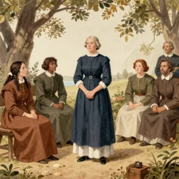 illustration of the trial of anne hutchinson in puritan boston 1 6 3 8 in the style of howard pyle