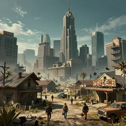 Old west style cyberpunk cityscape, cinematic, 2.35:1, highly detailed