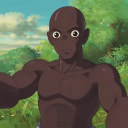 a dark brown humanoid, hyper detailed, in the style of studio ghibli and and studio ghibli and studio ghibli, selfie