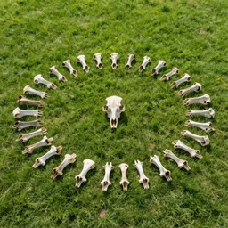 [ ritual circle ]! made of [ bones ]! on a [ grass field ]!!, 4 k photorealistic!! art style, award winning, [ 4 k ], golden ratio!, [ symmetrical ]!!, trending on [ unsplash ]!