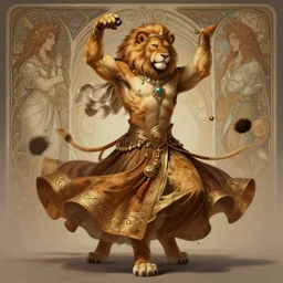 full body photograph of a male anthropomorphic mountain lion man fursona arabian dancer dancing, deep focus, intricate, elegant, highly detailed, digital painting, artstation, concept art, matte, sharp focus, illustration, d & d, fantasy, hearthstone, art by artgerm and greg rutkowski and alphonse mucha