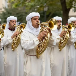 french brass band wearing sarouel, international tour, south - east france, national geographic photo