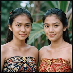portrait of lindsey pelas and demi rose wearing javanese traditional dress, by charlotte grimm, natural light, detailed face, canon eos c 3 0 0, ƒ 1. 8, 3 5 mm, 8 k, medium - format print