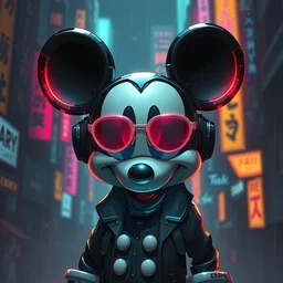 mickey mouse in cyberpunk style, artwork by lucasfilm