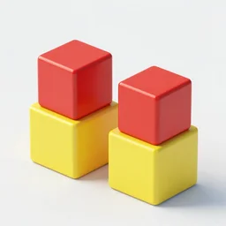 high resolution rendering of two red cubes placed on two yellow cubes, unreal engine
