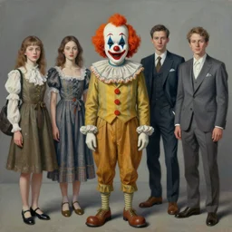 pop surrealism, lowbrow art, realistic clown painting, japanese street fashion, hyper realism, muted colours, rococo, natalie shau, loreta lux, tom bagshaw, mark ryden, trevor brown style,