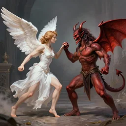 angel and demon fighting