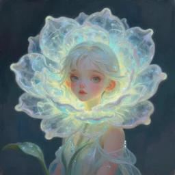 super cute Bioluminescent Flower deity character concept, single head, no double head, soft light, soft mood, realistic body features and face, illustration, painting oil on canvas by Elena Zhurikhina and Goro Fujita and Charlie Bowater, octane render trending on artstation, 4k, 8k, HD