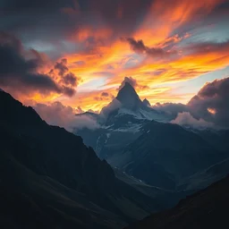 beautiful landscape photography by marc adamus, alps, dramatic lighting,, sunset, dramatic sky