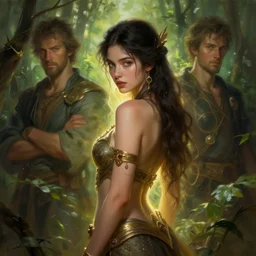 female seductive queen of nature girl, beautiful face, rule of thirds, intricate outfit, backlit, foreground art by artgerm, background art by greg rutkowsk and jeremy mann, digital painting