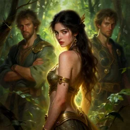 female seductive queen of nature girl, beautiful face, rule of thirds, intricate outfit, backlit, foreground art by artgerm, background art by greg rutkowsk and jeremy mann, digital painting