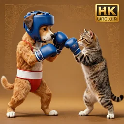 a dog and cat boxing, hd, intricate detail, 4 k