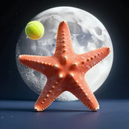starfish playing tennis in the moon, 3d scene, render, ultra realistic, zenith view, Greg Rutkowski, artstation, cgsociety, level design, unreal engine, 3d scene, render, ultra realistic, Enki Bilal style