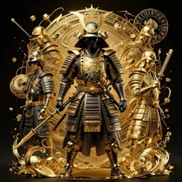 cyber gold black samurai : by michal karcz, daniel merriam, victo ngai and guillermo del toro : ornate, dynamic, particulate, intricate, elegant, highly detailed, centered, artstation, smooth, sharp focus, octane render