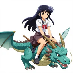 a girl riding a dragon, detailed, yuya nagai, last exile, loish, murata range, kawaii, bright studio lighting, vibrant bright colors, japanese, 1980s, beautiful, dreamy, alphonse mucha, gradation, jean giraud, high saturation, fantasy, makoto shinkai