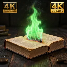 green flame burns bibles, octane render, 4 k