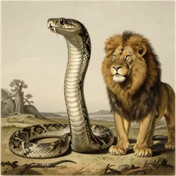 coiled rattlesnake neck eyes fangs serpent serpent python wearing a lion lion costume neck tall long snake viper j.m.w. turner greg rutkowski giorgio de chirico william merritt chase ralph steadman arsen savadov dan witz uta natsume aquatint