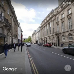 a cyberpunk Google streetview of a road in London