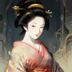 geisha, science fiction, epic, extremely detailed, sharp focus, smooth, by roger dean, by stalenhag