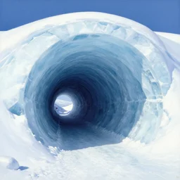 An ice tunnel in Alaska, matte painting by Bruce Pennington and Moebius