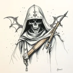 beautiful aesthetic inspirational masterful professional ink pen and watercolor sketch of an occult mystical eerie satanic soldier in ww 1 verdun, fine details, trending on artstation, high quality paper