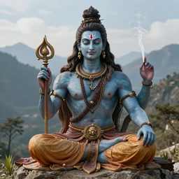 Lord Shiva as a marvel character, smoking marijuana in the mountains