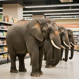 An elephant waiting in line at the supermarket