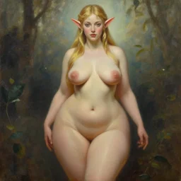 a beautiful elf princess, oil painting, by Fernanda Suarez and Edgar Maxence, voluptious, widest hips, smallest waist, thickest thigh, SFW.