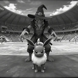 trailcam footage grayscale low saturation video game elden clay celebi : espeons reprisal star valley resident evil unreal engine mismagius oblivion mystery dungeon ultrahd resident eevee wearing bandanna fighting giratina in a stadium, the old god wearing a witch hat pokemon final cgsociety