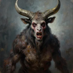 highly detailed sharp focus extremely detailed horrifying scared creepy 3 / 4 portrait oilpainting of minotaur lady in style of michael hussar 8 k