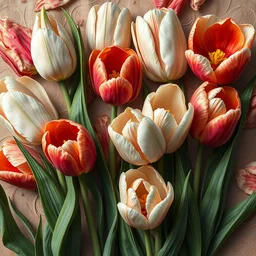 an intricate artistic painting of a beautiful wallpaper art pattern made of elegant tulips with painterly motives and textures, hyper detailed, octane render, vivid colors, artstation, by jeremy mann, by alphonse mucha