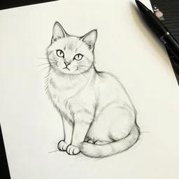 Tattoo Design line sketch Stylized kitten, very aesthetic