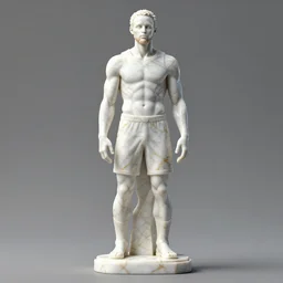 a statue made of white marble with gold veins, of steph curry, transhumanism, full body shot, perfect symmetrical body, perfect symmetrical face, hyper realistic, hyper detailed, by johannen voss, by peter kemp, by monia merlo, by michelangelo, octane render, blender, 8 k