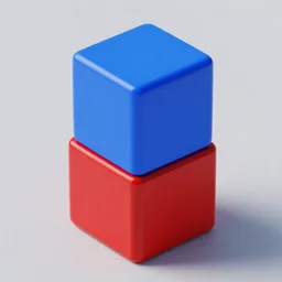 an unreal engine render of a blue cube on a red cube