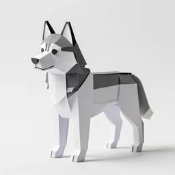 papercraft husky, clean 3d render, full body, isolated on a pure white background, centered, entire subject in frame, sharp focus, soft studio lighting